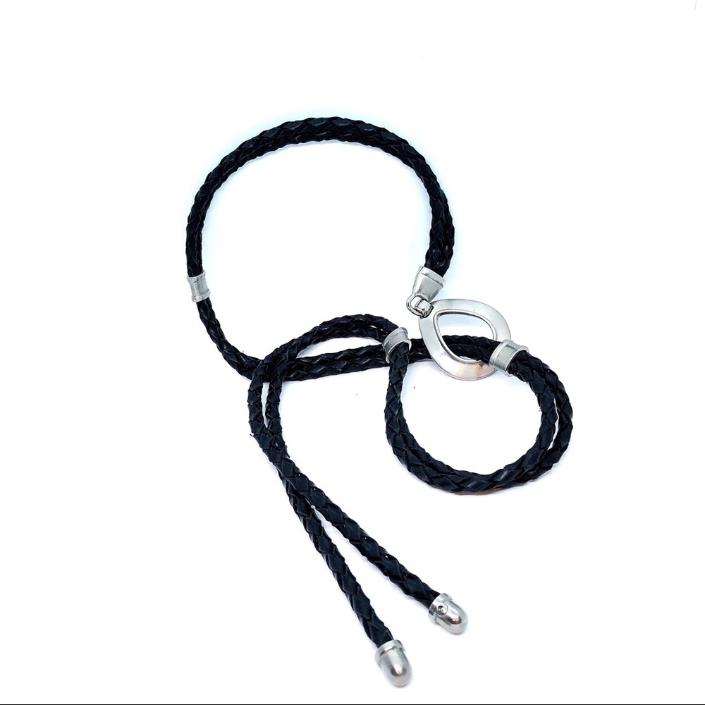 boho western style Black leather Belt with silver - Picture 2 of 5